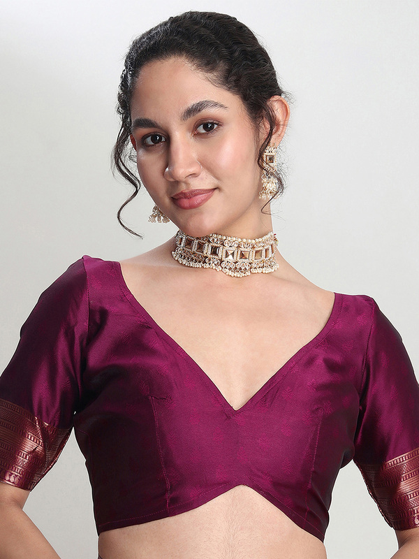 Saree - Silk Blend Dusty Pink Ready To Wear Solid Saree with Unstitched Blouse