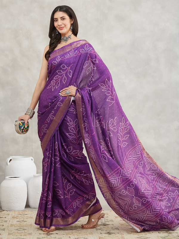 Saree - Silk Blend Lavender Ready To Wear Solid Saree with Unstitched Blouse