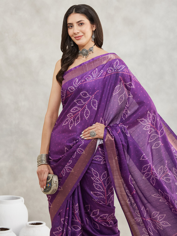 Saree - Silk Blend Lavender Ready To Wear Solid Saree with Unstitched Blouse