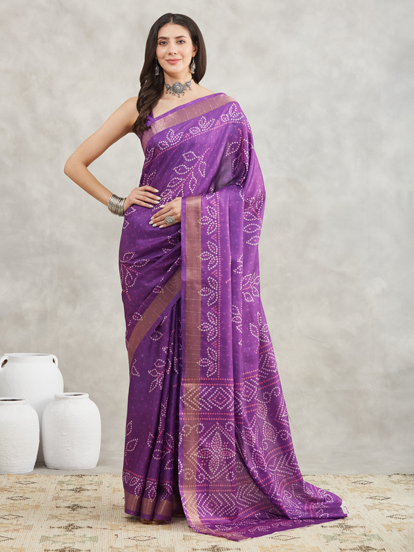 Saree - Silk Blend Lavender Ready To Wear Solid Saree with Unstitched Blouse