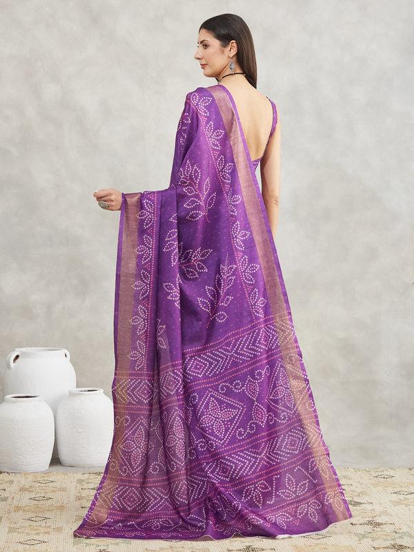 Saree - Silk Blend Lavender Ready To Wear Solid Saree with Unstitched Blouse
