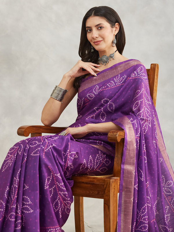 Saree - Silk Blend Lavender Ready To Wear Solid Saree with Unstitched Blouse