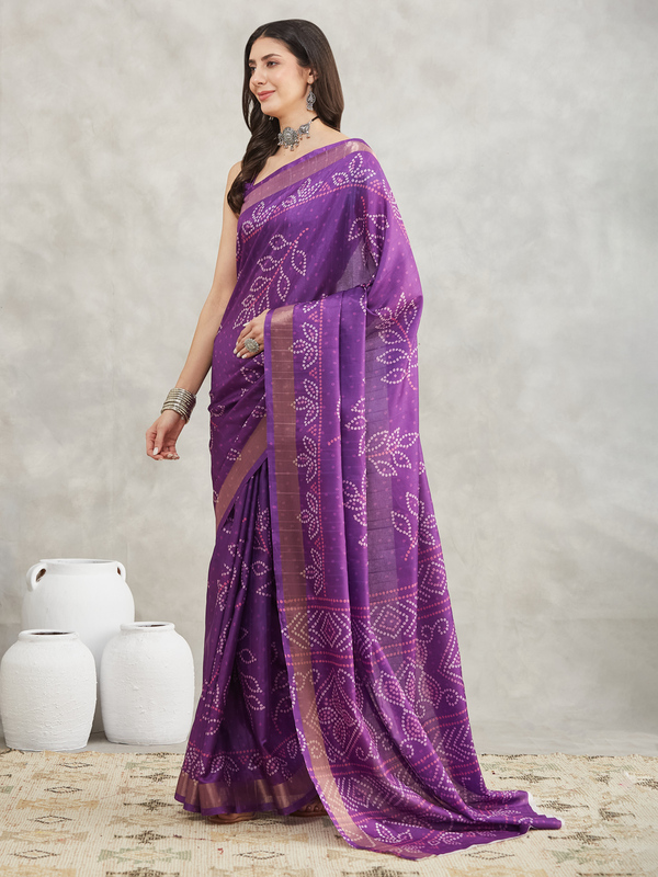 Saree - Silk Blend Lavender Ready To Wear Solid Saree with Unstitched Blouse