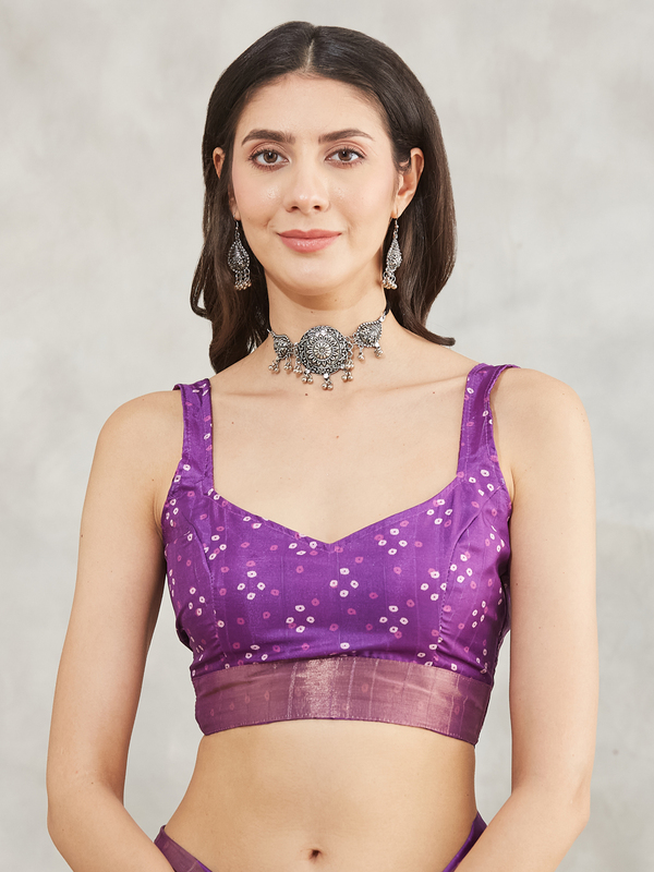 Saree - Silk Blend Lavender Ready To Wear Solid Saree with Unstitched Blouse