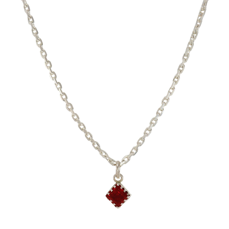 Sterling Silver Chain with Red Stone Pendant