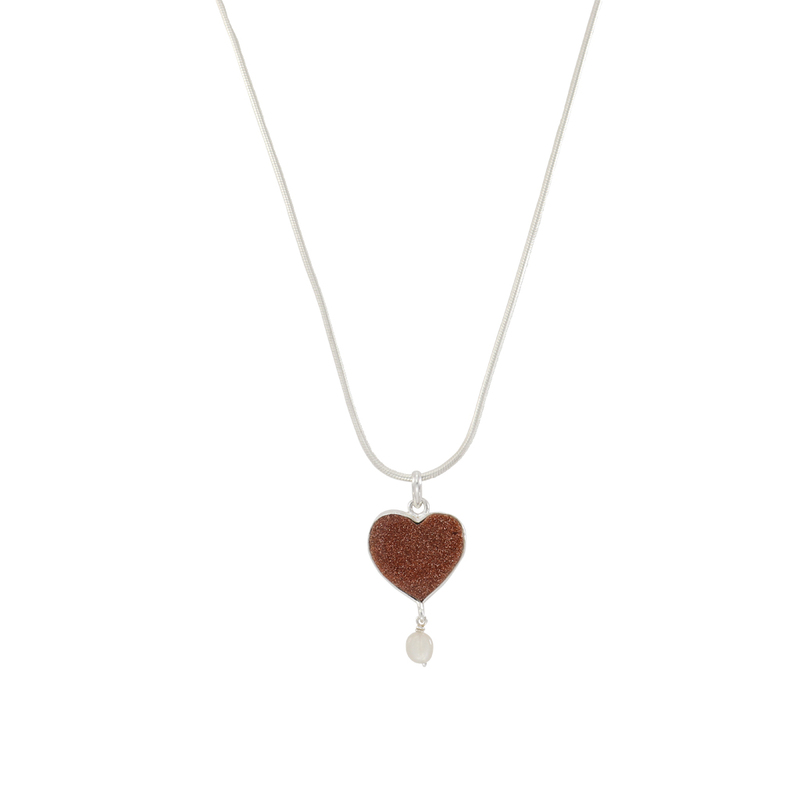 Sterling Silver Chain with Heart Rajavarthi Pendant ( White)