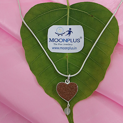 Sterling Silver Chain with Heart Rajavarthi Pendant ( White)