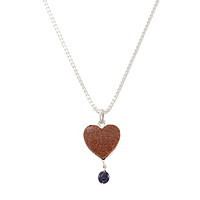 Sterling Silver Chain with Heart Rajavarthi Stone Pendant (Blue)