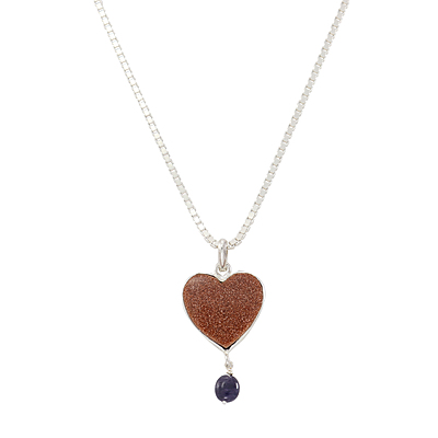Sterling Silver Chain with Heart Rajavarthi Stone Pendant (Blue)