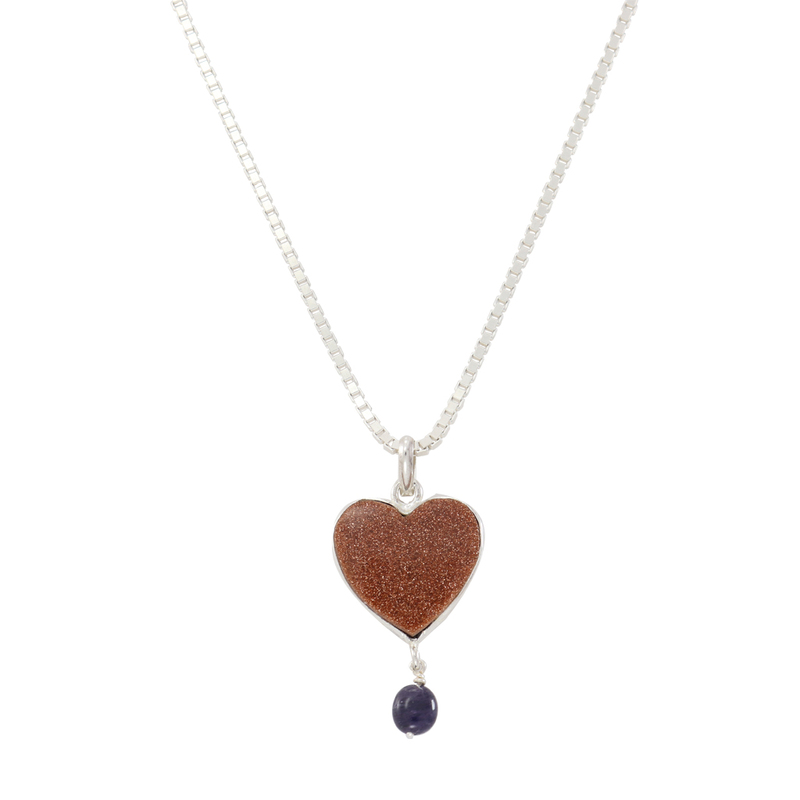 Sterling Silver Chain with Heart Rajavarthi Stone Pendant (Blue)