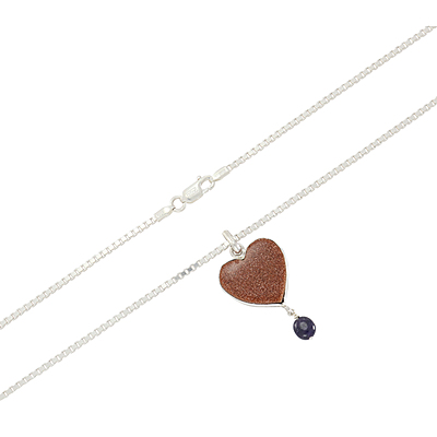 Sterling Silver Chain with Heart Rajavarthi Stone Pendant (Blue)