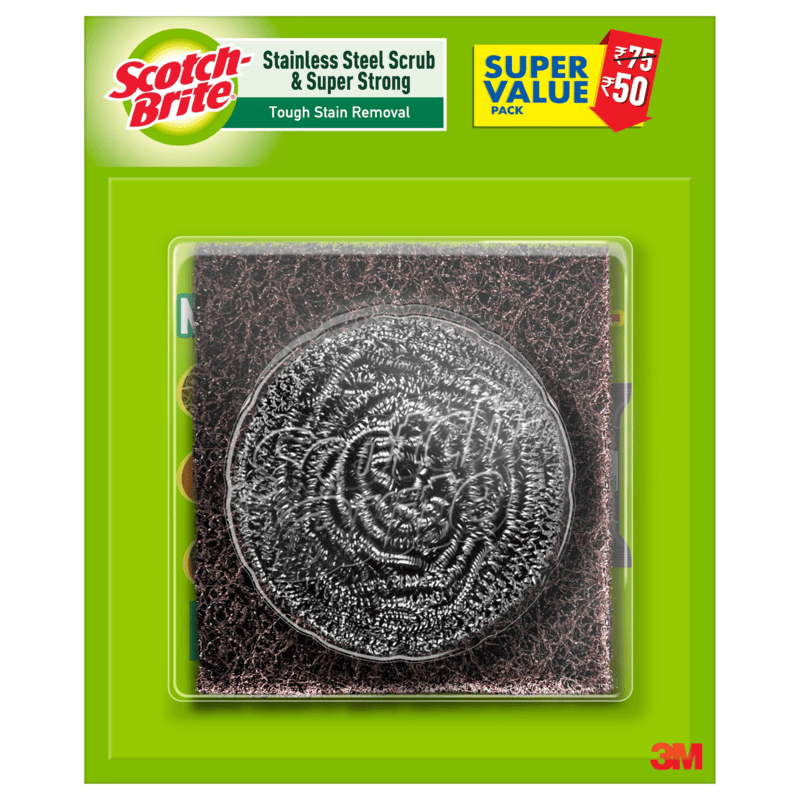 SCOCTH-BRITE STAINLESS STEEL SCRUB & SUPER STRONG