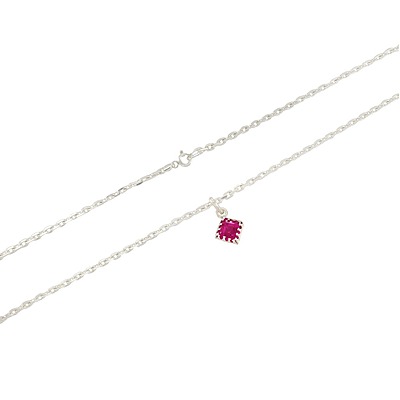 Sterling Silver Chain with Pink Stone Pendant Sterling Silver Chain with Pink Stone Pendant