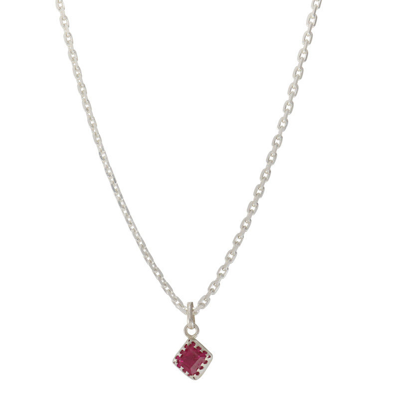 Sterling Silver Chain with Pink Stone Pendant