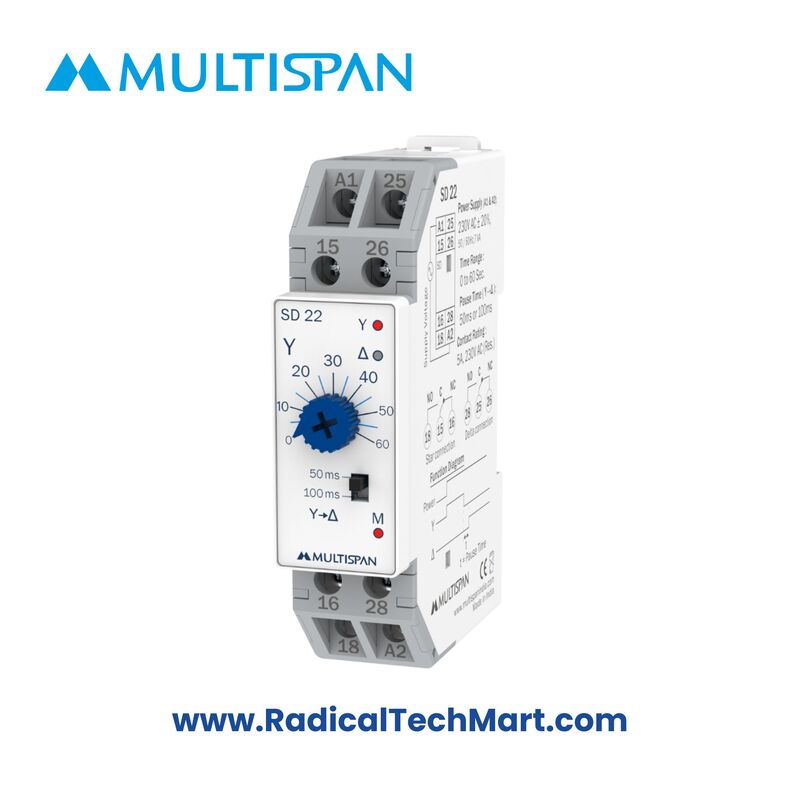 Multispan SD-22 Star Delta Timer with 0–60 sec time range and dual relay output