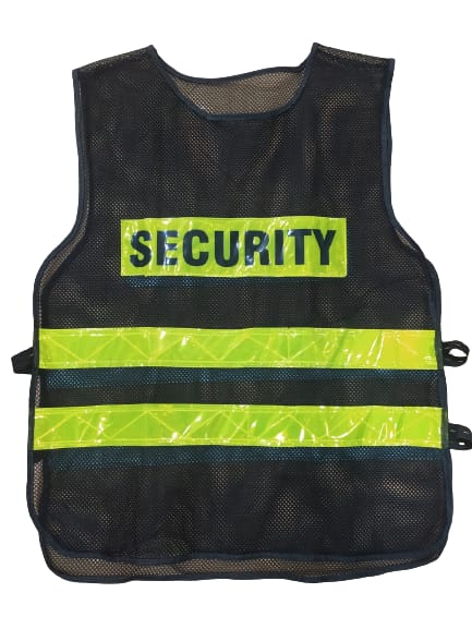 ISAFE Polyester Fabric Security Print Reflective Safety Jacket | Ideal For a Variety Of Purposes Such As Traffic Control, Sports, Construction Sites & Sea Patrolling | Black