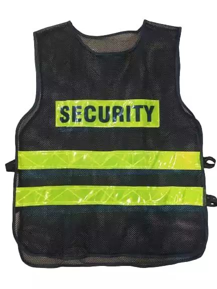 ISAFE Polyester Fabric Security Print Reflective Safety Jacket | Ideal For a Variety Of Purposes Such As Traffic Control, Sports, Construction Sites & Sea Patrolling | Black
