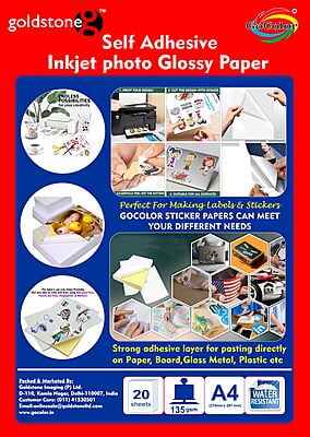 GoColor Self Adhesive Inkjet Paper - 135 Gsm A4 Size (210mm X 297mm) 20 Sheet GoColor Self Adhesive Inkjet Paper - 135 Gsm A4 Size (210mm X 297mm) 20 Sheet