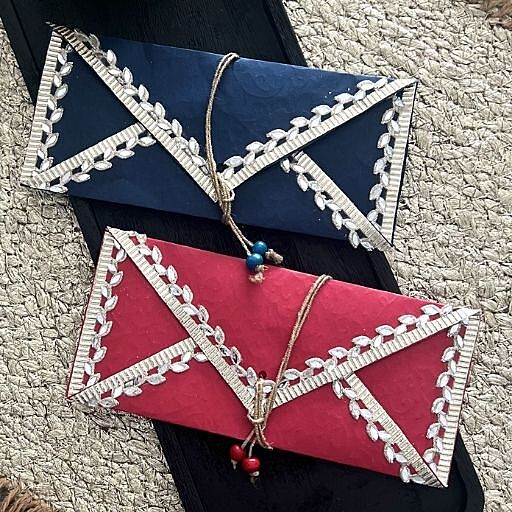 SET OF 2 FLAP MIRROR ENVELOPES RED & BLUE