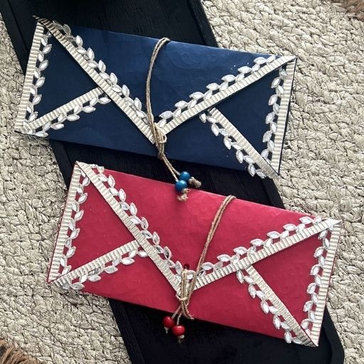 SET OF 2 FLAP MIRROR ENVELOPES RED & BLUE