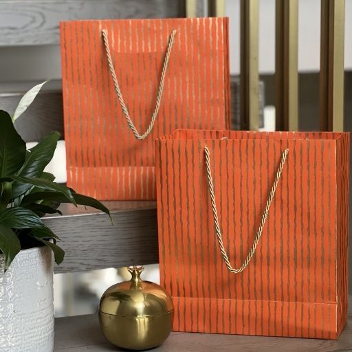 SET OF 2 ORANGE STRIPE BAGS