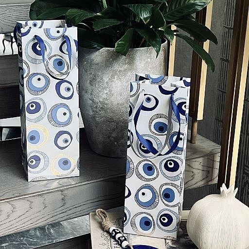 SET OF 2 WINE BAGS WITH EVIL EYE