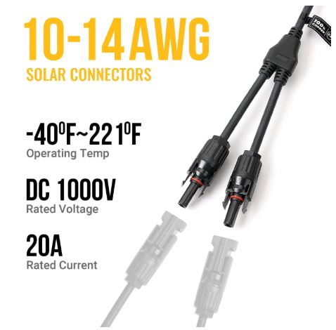 1 Pairs Solar Connectors Y Branch Parallel Adapter Cable Wire Plug for Solar Panel