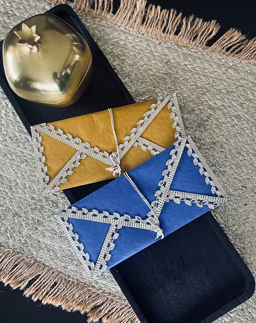 SET OF 2 FLAP MIRROR ENVELOPES BLUE YELLOW