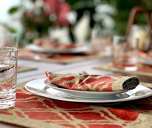 SET OF 6 ORANGE JUTE PRINT TABLE NAPKINS