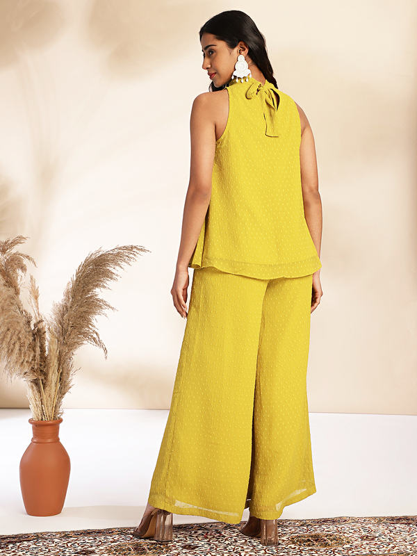 Women's Yellow Dobby Chiffon Solid Co-ord Set