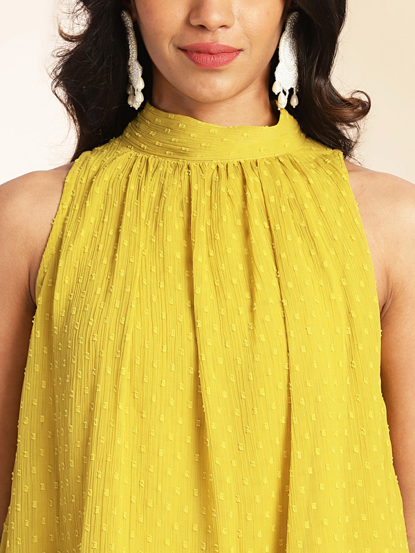 Women's Yellow Dobby Chiffon Solid Co-ord Set