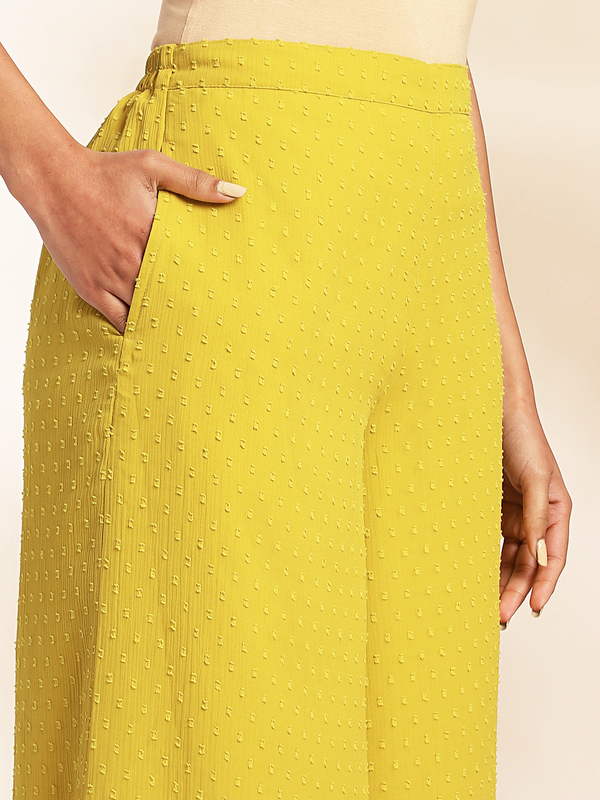 Women's Yellow Dobby Chiffon Solid Co-ord Set