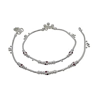 Silver Women Anklet with Red Stone