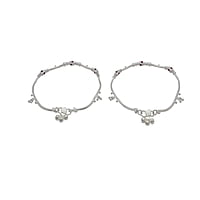 Silver Women Anklet with Red Stone