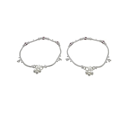 Silver Women Anklet with Red Stone Silver Women Anklet with Red Stone