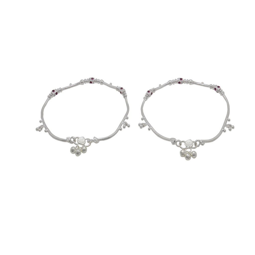 Silver Women Anklet with Red Stone