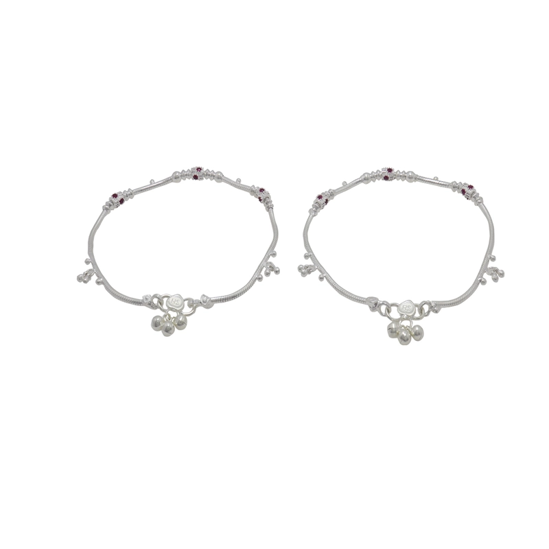 Silver Women Anklet with Red Stone