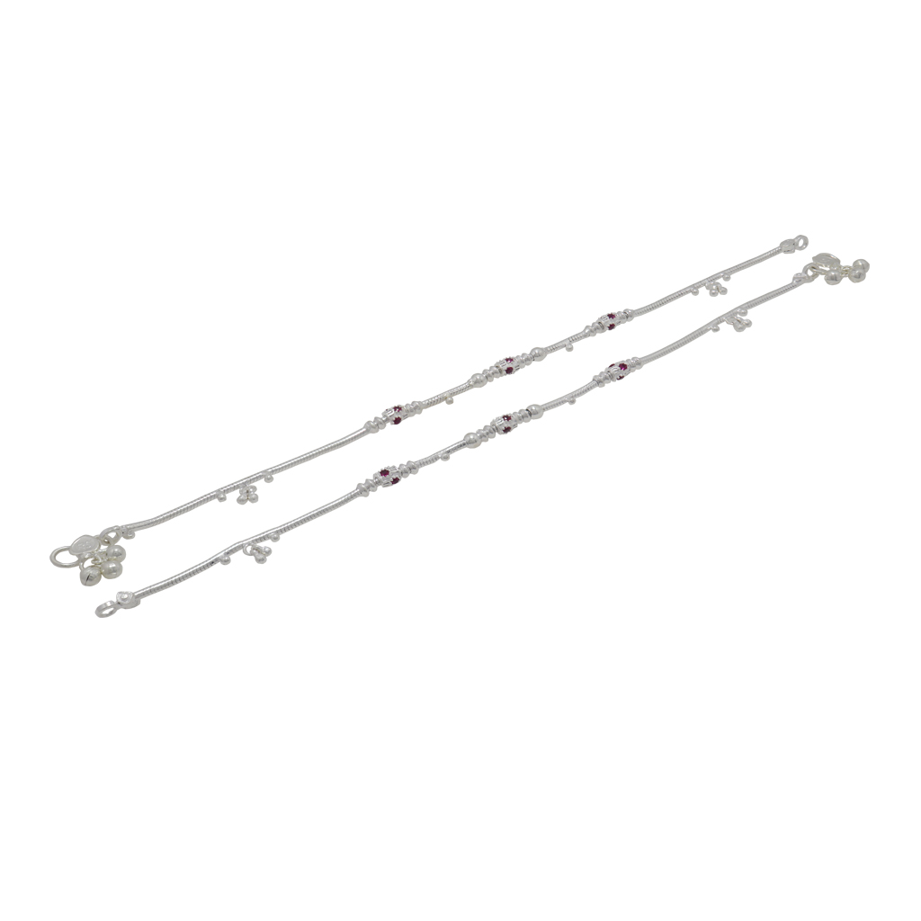 Silver Women Anklet with Red Stone