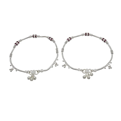 Silver Red Stone Women Anklet