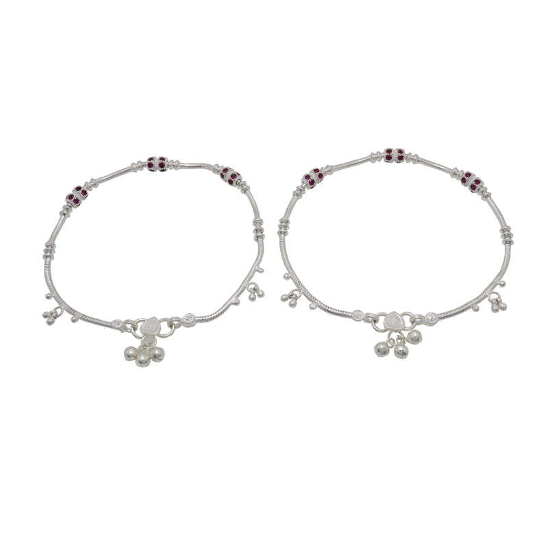 Silver Red Stone Women Anklet