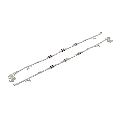 Silver Red Stone Women Anklet