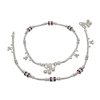 Silver Red Stone Women Anklet