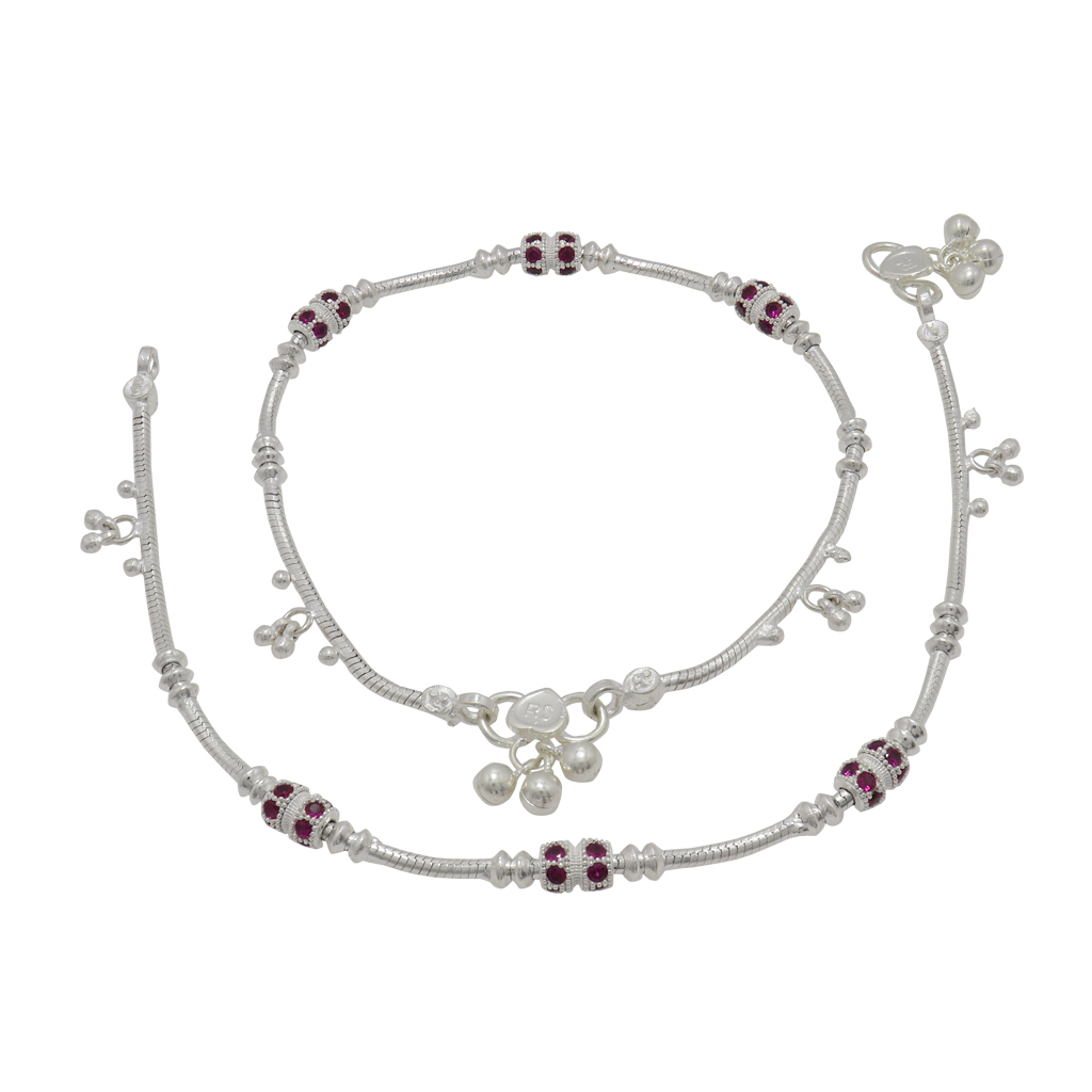 Silver Red Stone Women Anklet