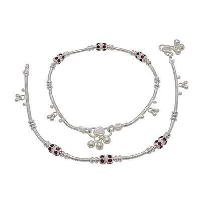 Silver Red Stone Women Anklet