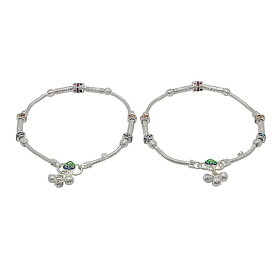 Silver Women Fancy Anklet ( 9.5 in )