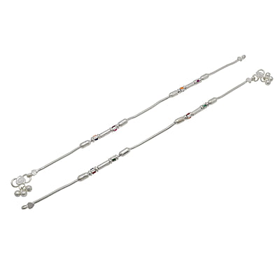 Silver Multi Color Box Balls Anklet