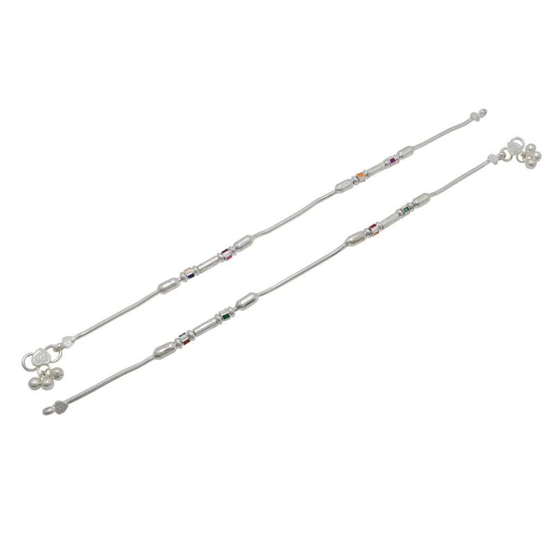 Silver Multi Color Box Balls Anklet