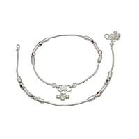 Silver Multi Color Box Balls Anklet