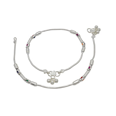 Silver Multi Color Box Balls Anklet