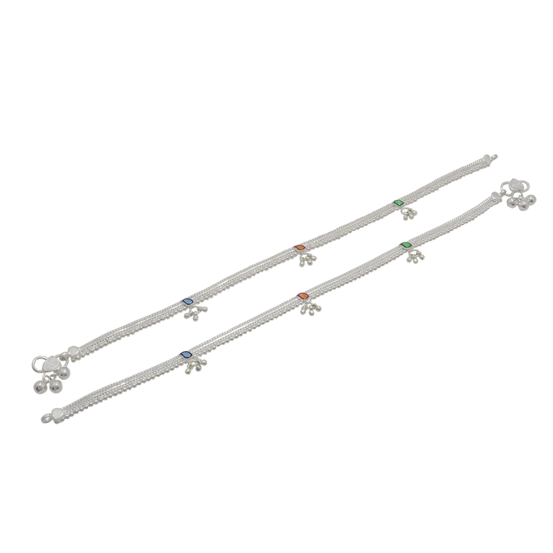Silver Enamel Fancy Anklet